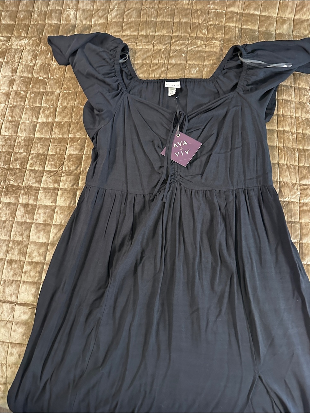 Women's Black Flutter Sleeve Maxi Dress- Ava and Viv